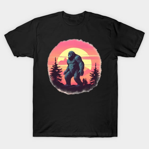 Bigfoot Retro Sunset Mountain T-Shirt by Schalag Dunay Artist